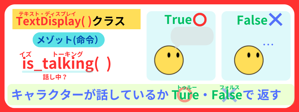 pythonしよう!動き2-2:TextDisplayクラスis_talking()メゾットの解説