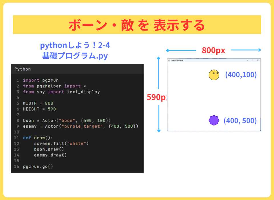 pythonしよう!動き2-4:ボーン・敵を表示する