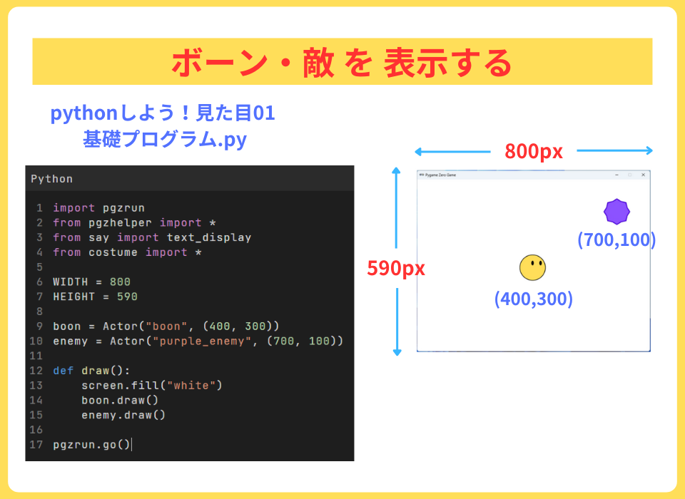 pythonしよう!見た目01:ボーン・敵を表示する