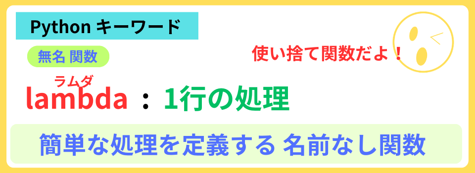 pythonしよう!簡単なゲーム10:lambda 無名関数の解説