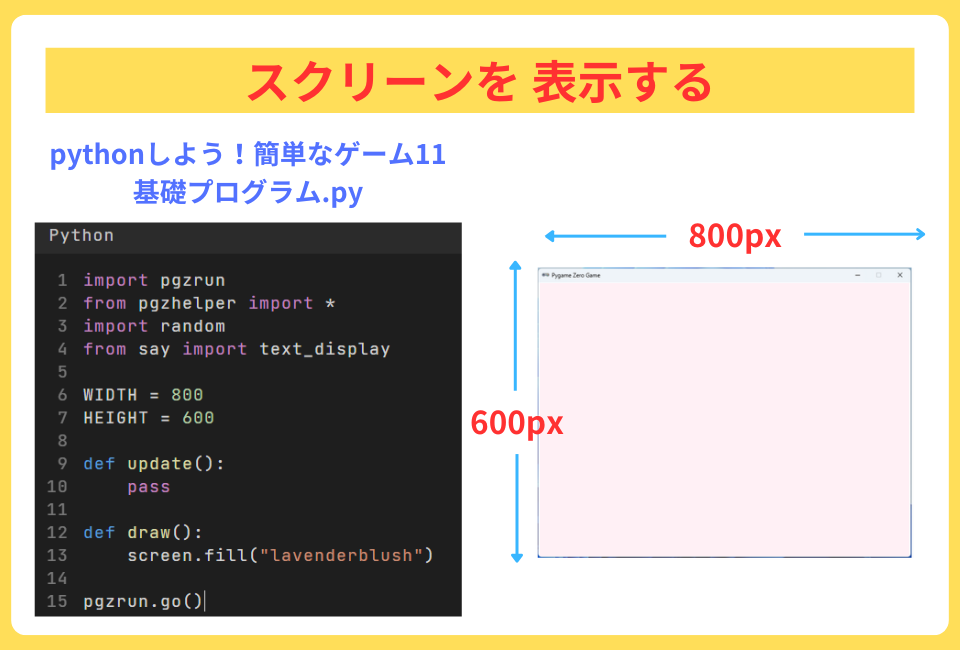 pythonしよう！簡単なゲーム11：スクリーンを表示する
