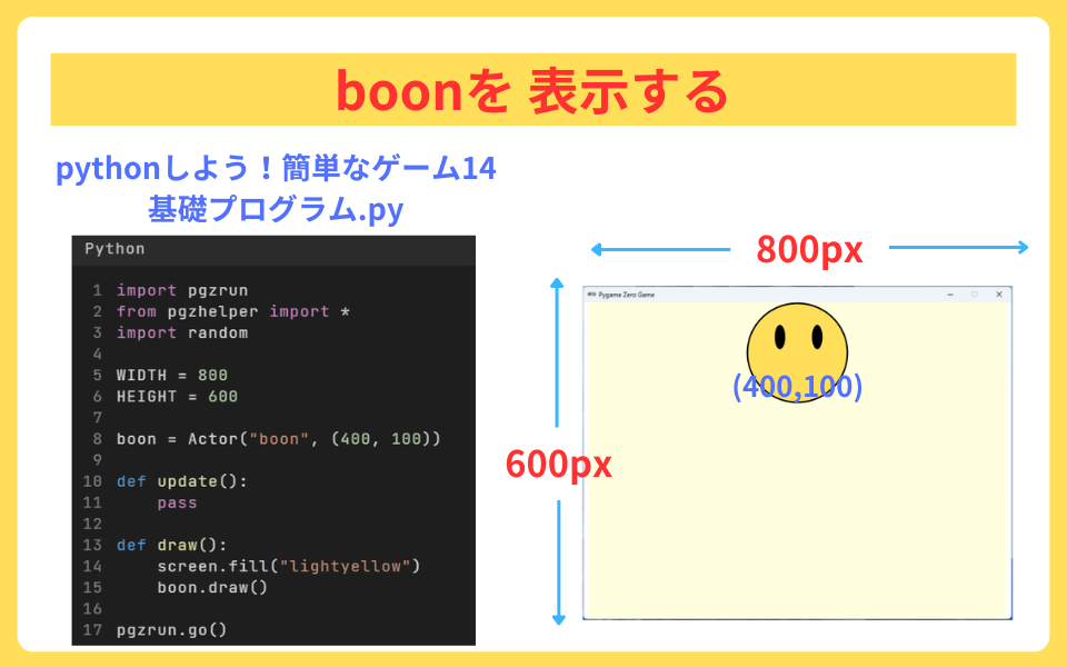 pythonしよう！簡単なゲーム14：boonを表示する